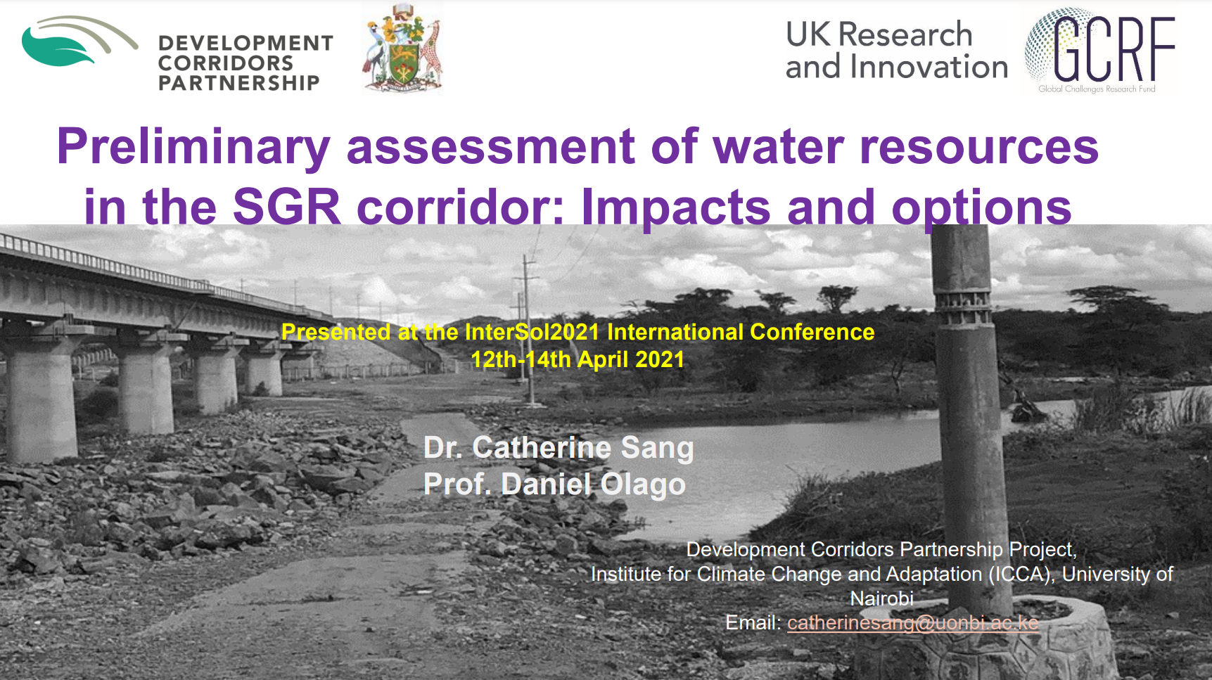 Preliminary assessment of water resources in the SGR corridor: Impacts and options.