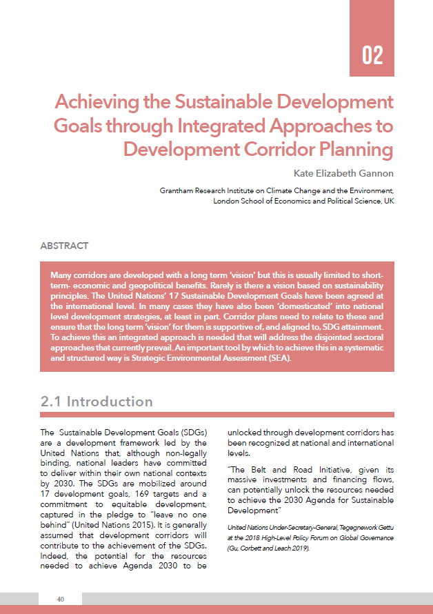 Achieving the Sustainable Development Goals through Integrated approaches to Development Corridor Planning