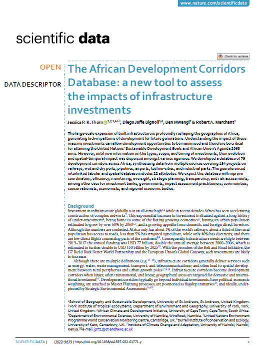 The African Development Corridors Database: a new tool to assess the impacts of infrastructure investments