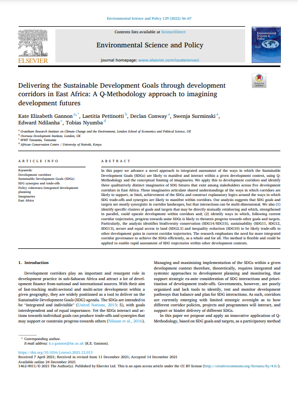 Delivering the Sustainable Development Goals through development corridors in East Africa: A Q-Methodology approach to imagining development futures