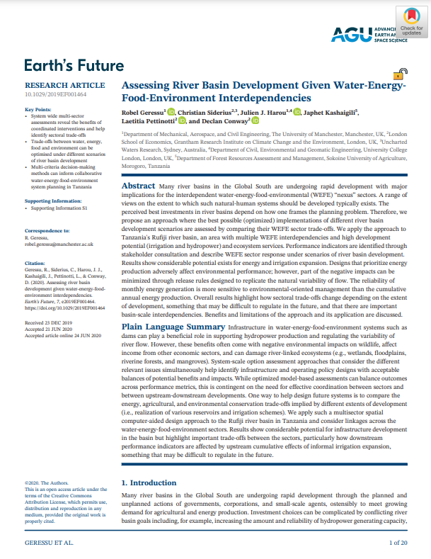 Assessing River Basin Development Given Water-Energy-Food-Environment Interdependencies
